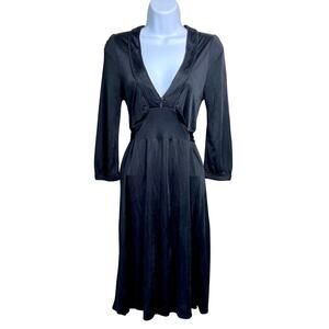 MALENE BIRGER Yasmeen Dress Viscose Satin 3/4 Sleeve Midi Black Button S